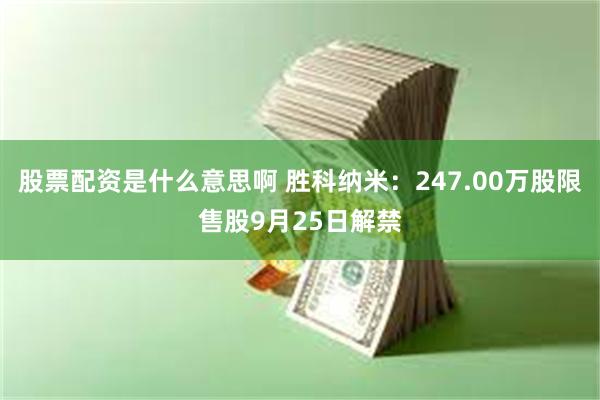 股票配资是什么意思啊 胜科纳米：247.00万股限售股9月25日解禁